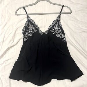 Black Embroidered Spaghetti Strap Top
